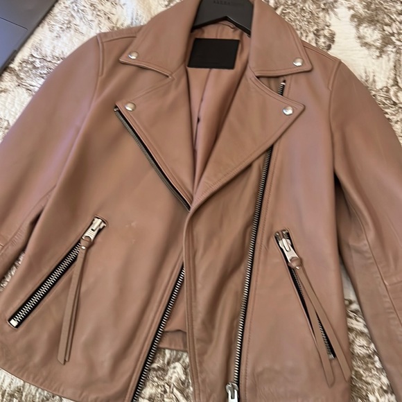 MUTED BLUSH ALLSAINTS LEATHER BIKER JACKET • SIZE 4 - Picture 5 of 7